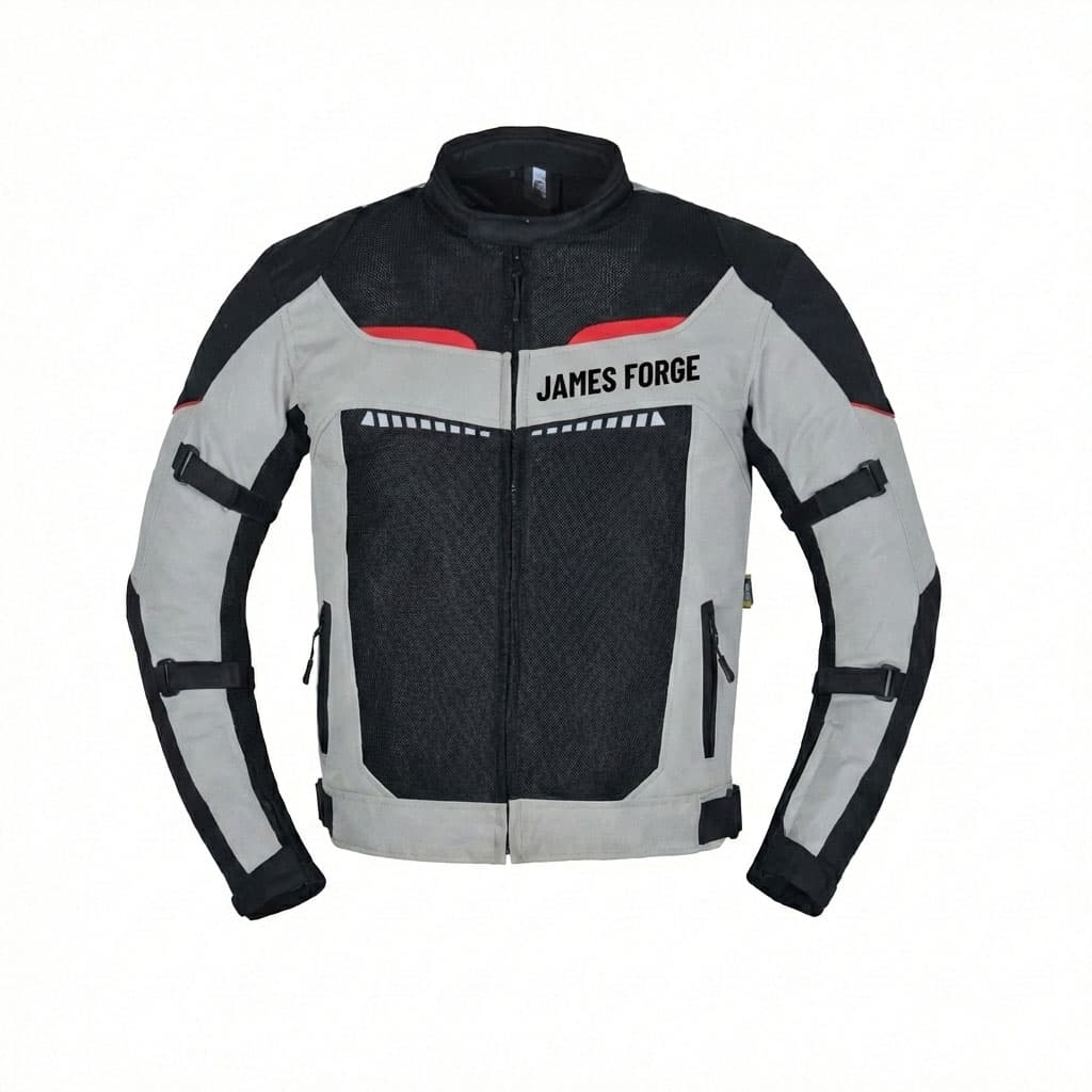 James Forge Motorcycle Jacket Sand Gray-Black-Red